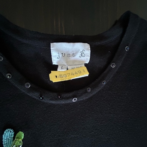 Vintage 90s Just B. Embroidered Beaded Sweater Butterfly Dragonfly L Embellished - Picture 10 of 12